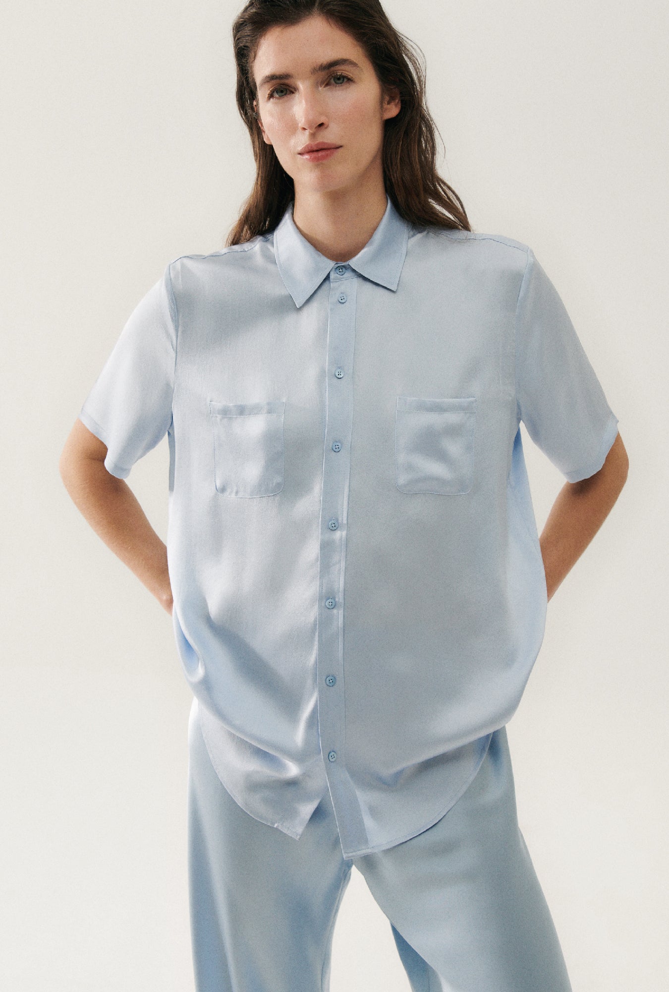 SHORT SLEEVE BOYFRIEND SHIRT SKY