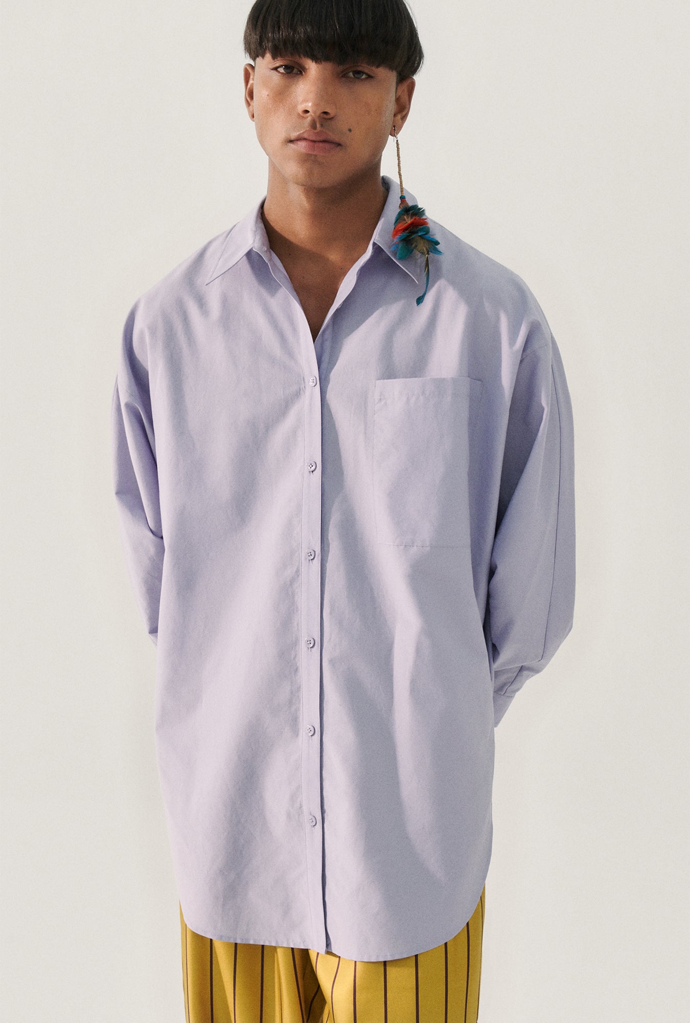 COTTON SILK ROUND SHIRT LAVENDER