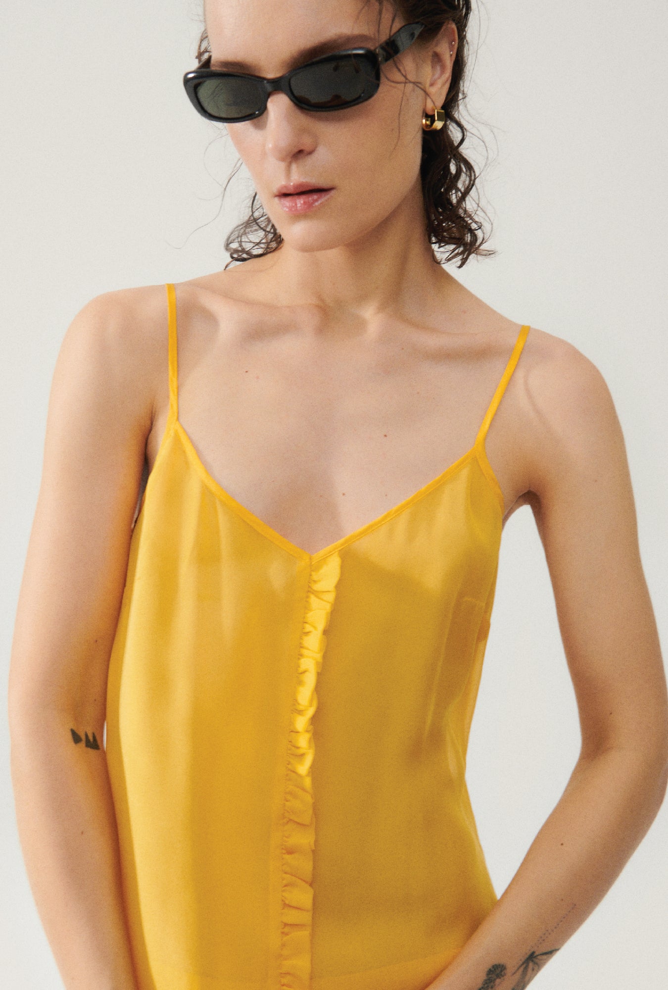 CHIFFON TONI RUFFLE DRESS GOLDFINCH