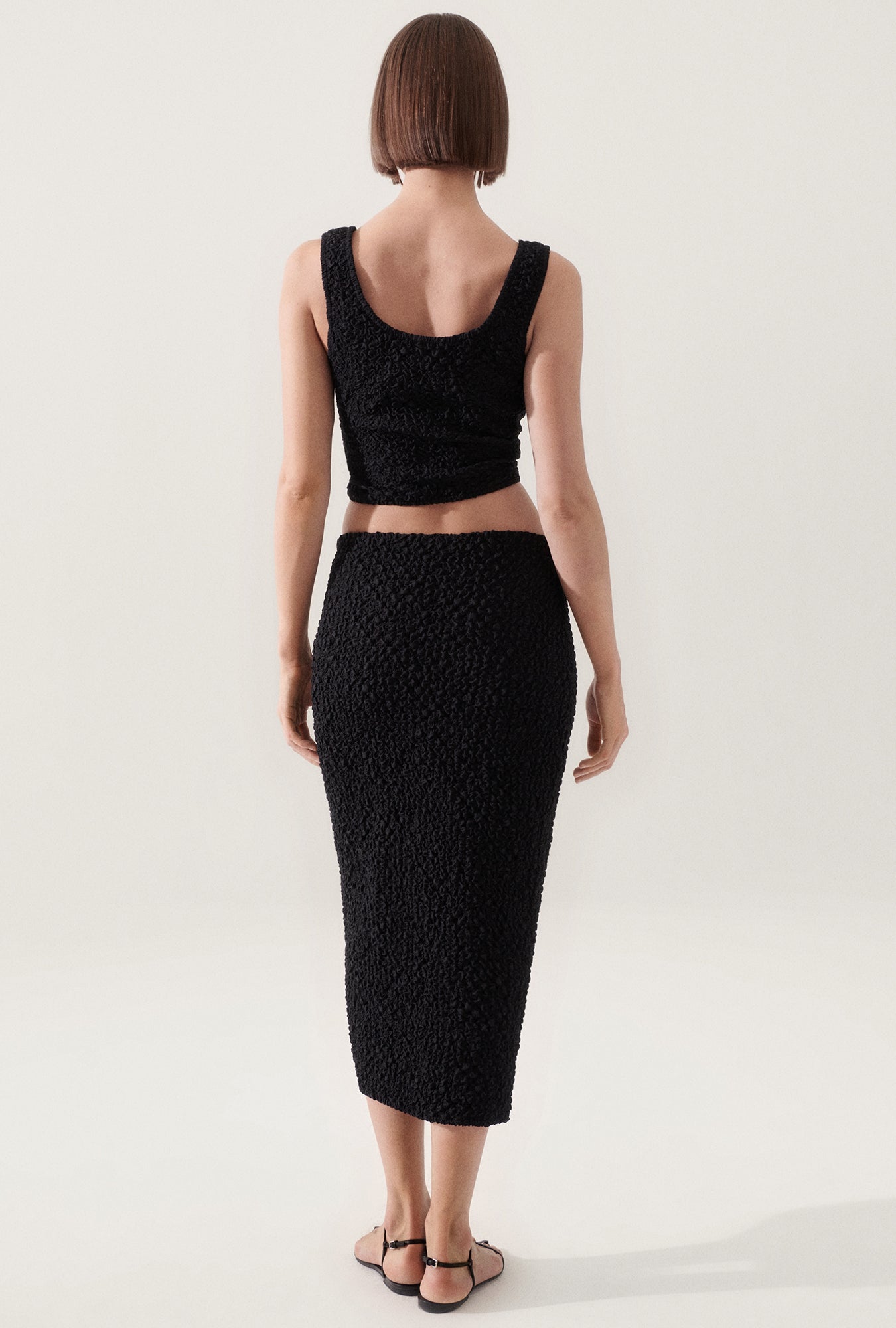 POPCORN MIDI SKIRT BLACK