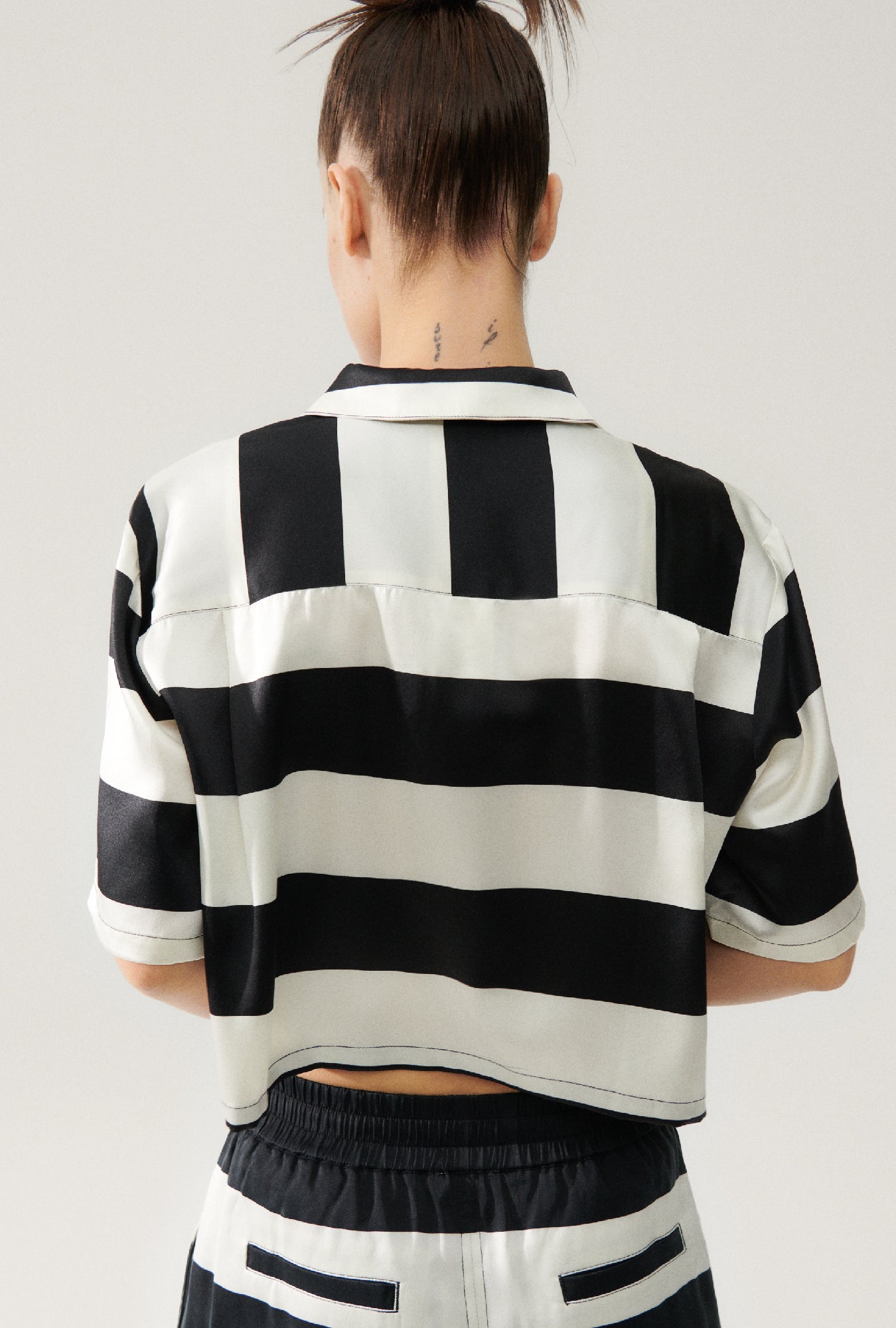 HEAVY CROPPED CAMP SHIRT BLACK STRIPE