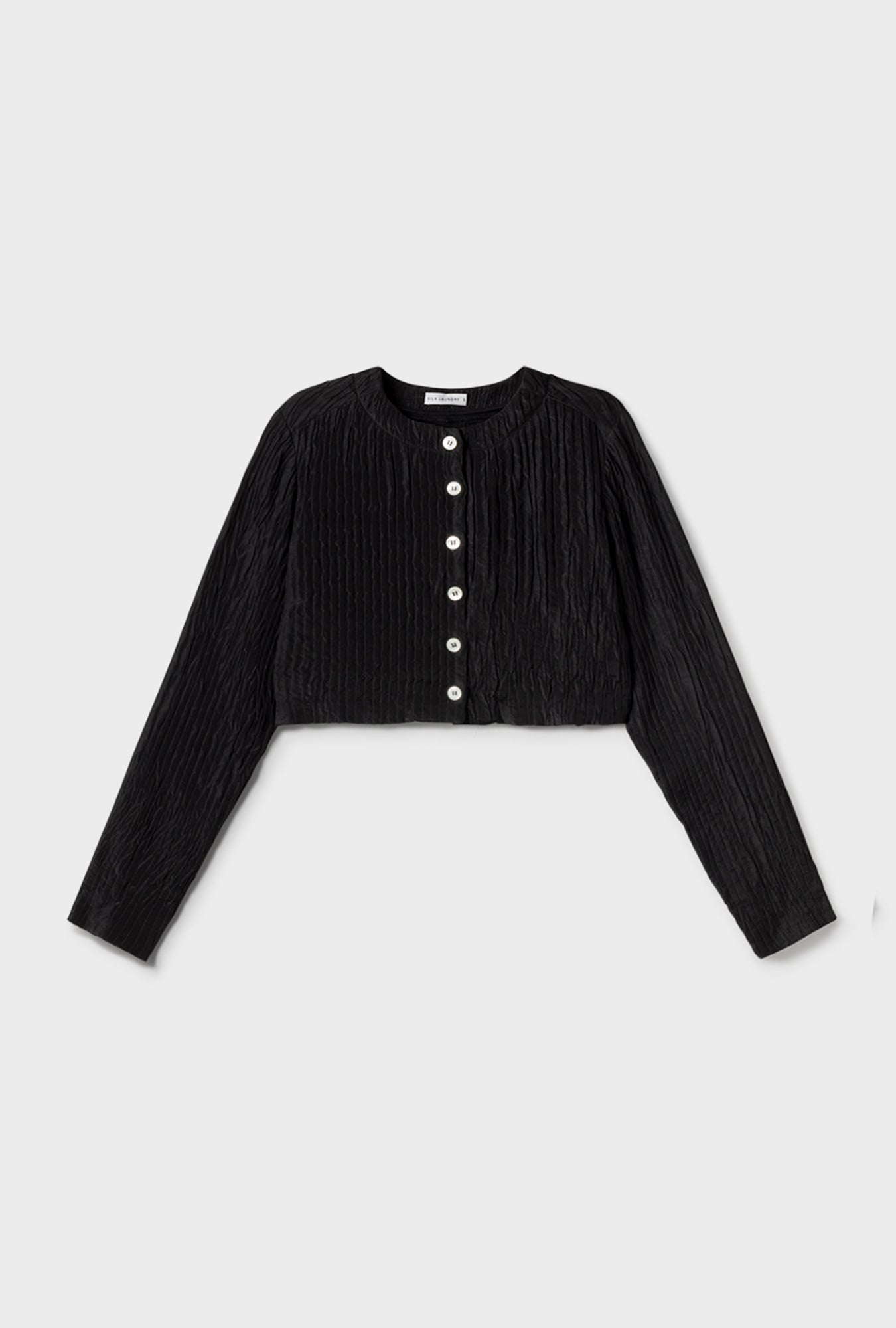 CRINKLE COLLARLESS CROP SHIRT BLACK