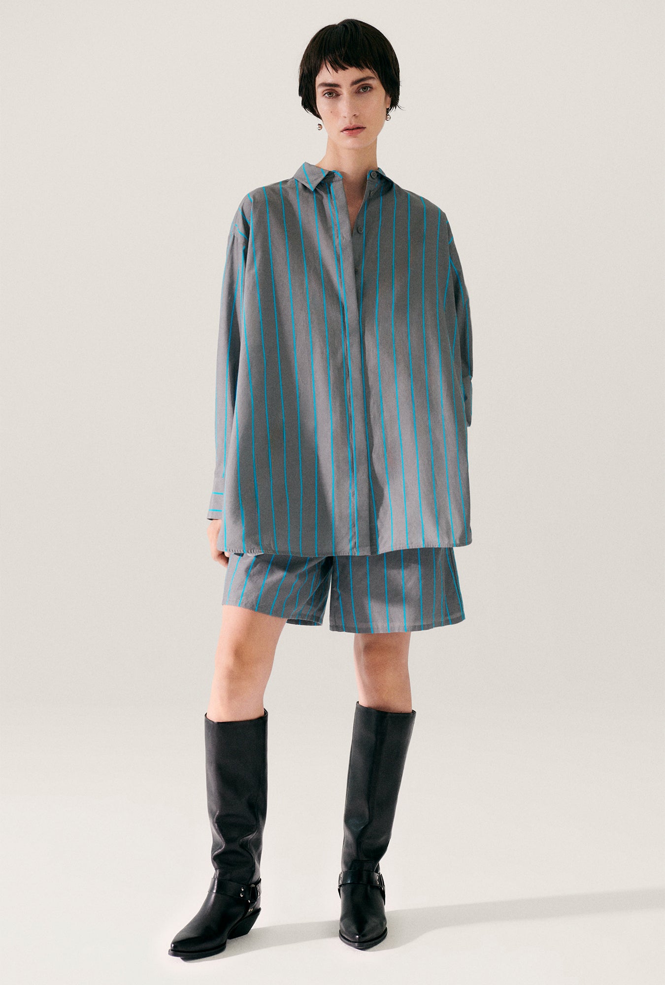 COTTON SILK MORNING SHIRT OXYGEN STRIPE